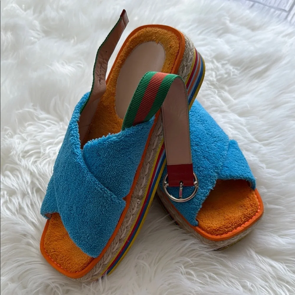 Gucci Yellow and Blue Platform Sandals - Picture 6 of 6